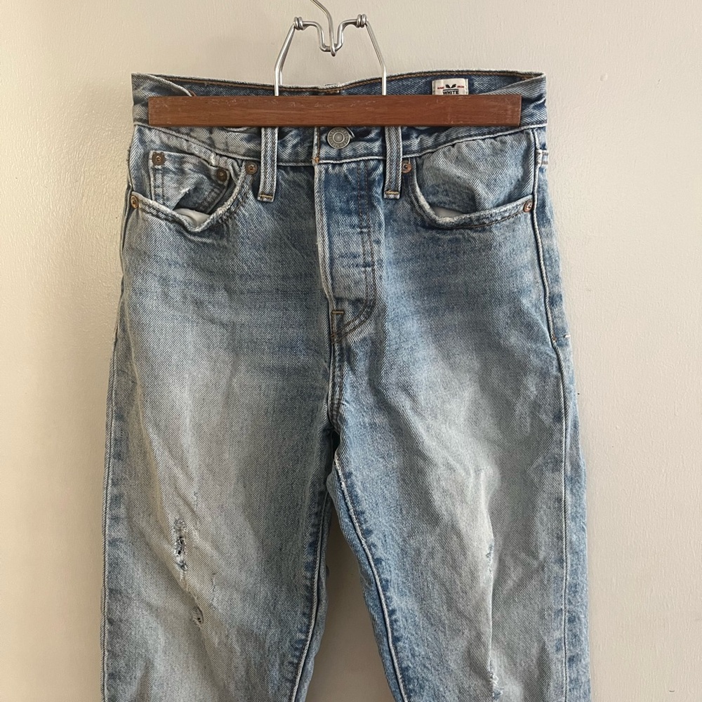 Levi’s White Oak Cone Denim High Rise Button Fly Jeans Distressed